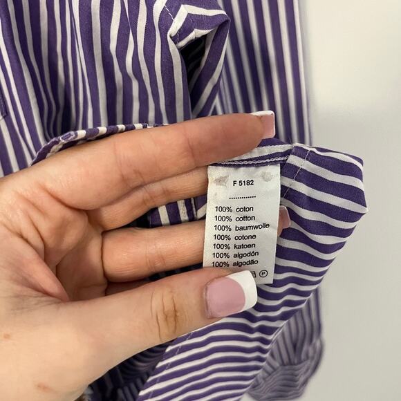 Lacoste Men's Purple & White Stripe Button Up Top Size 45 - Picture 5 of 8